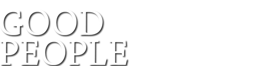 White text on a transparent background reads GOOD PEOPLE in bold, uppercase letters with a black shadow effect offset to the lower right-hand side.